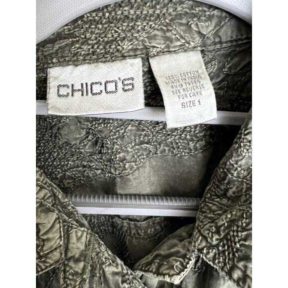 Chicos Jacket Womens Medium Green Embroidered Button Down Textured Pockets Boho - Picture 3 of 13